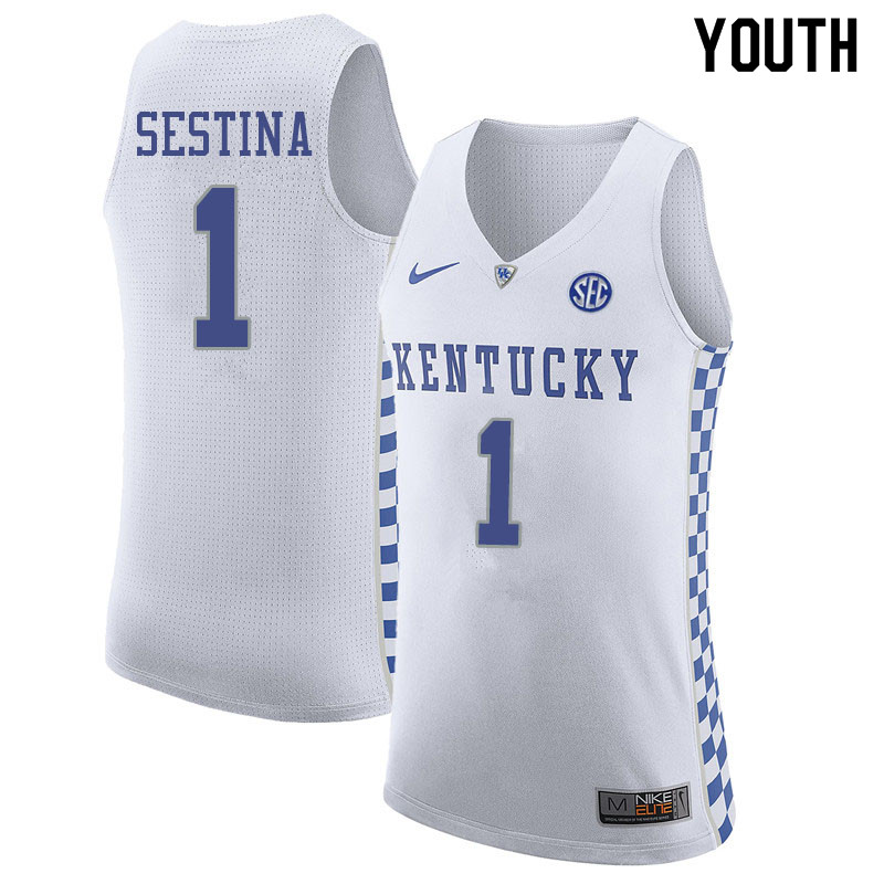 Youth #1 Nate Sestina Kentucky Wildcats College Basketball Jerseys Sale-White - Click Image to Close
